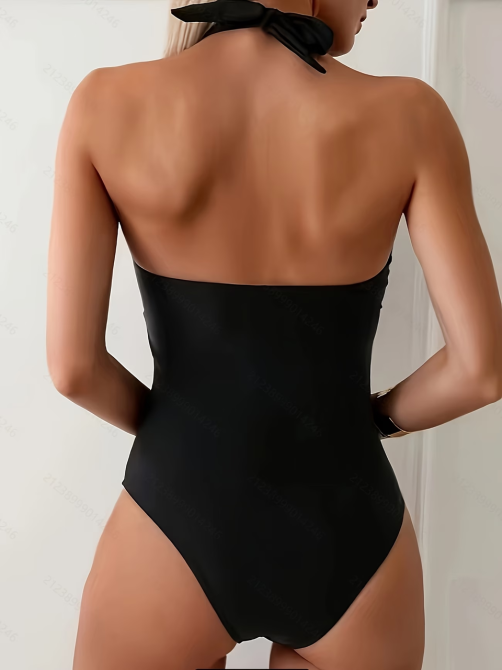 Купальник женский цельный с завязкой на шее Черный S Харьков - изображение 2