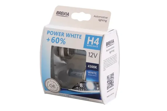 Лампа галогенная 12В  H4/P43t Brevia  60/55  +60% Power White (2 шт.) Винница
