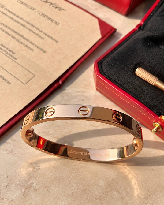 Браслет Cartier з викруткою | Напилення рожевим золотом AU750 | Циркони | Подарункова упаковка - коробочка з оксамитом та пакет Одеса - фото 19