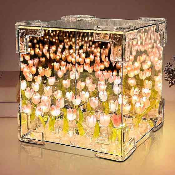 Ночник Бесконечные тюльпаны (10×10см, 20 тюльпанов), от батареек, Розовый / Набор Сделай сам Киев