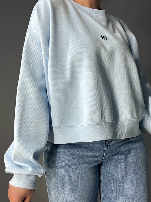 Світшот жіночий U S 36918 оверсайз рубчик діагональ вишивка “in”, блакитний, one size Київ - фото 9