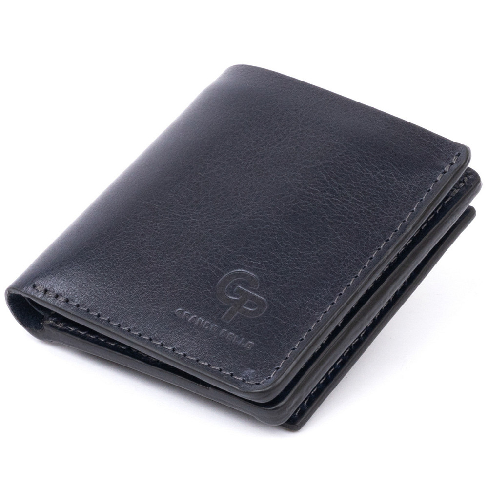 Вертикальное глянцевое портмоне с накладной монетницей Синее (GRANDE PELLE) Киев - изображение 11