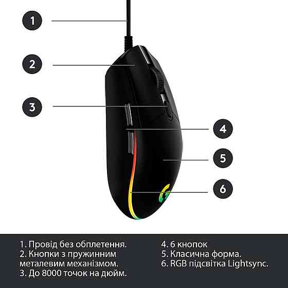Мишка Logitech G102 Lightsync Black (910-005823) Чорний Харків