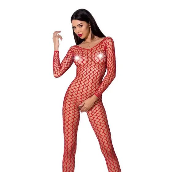 Бодістокінг Passion BS068 red, комбінезон, велика сітка, довгий рукав Львів