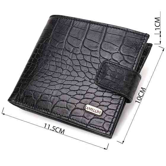 Мужской оригинальный бумажник горизонтального формата из натуральной кожи с тиснением под крокодила CANPELLINI 21768 Черный Киев