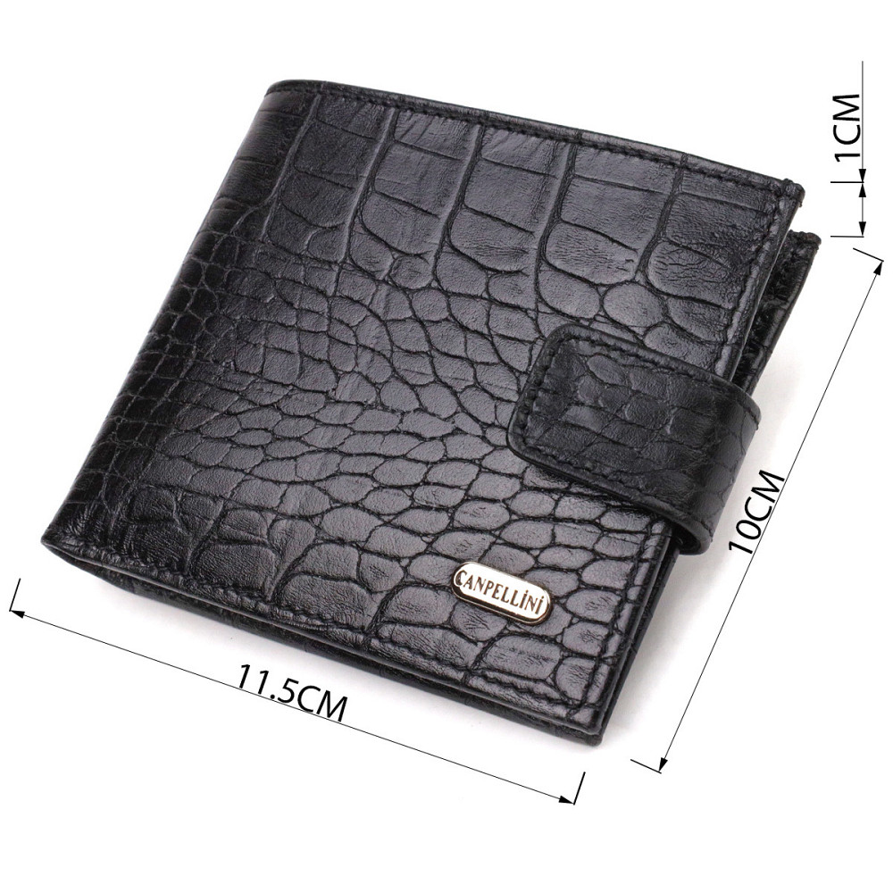Мужской оригинальный бумажник горизонтального формата из натуральной кожи с тиснением под крокодила CANPELLINI 21768 Черный Киев - изображение 3