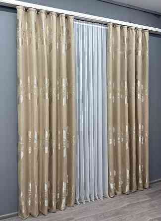 Комплект готових штор VR-Textil Льон Рогожка № 1693ш Бежевий 140х270 см 2 шт (39-968) Київ
