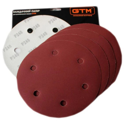 Наждачний папір GTM круг з отворами 215мм Р-100, липучка, 5шт. (SZB225V P100) Вінниця - фото 1