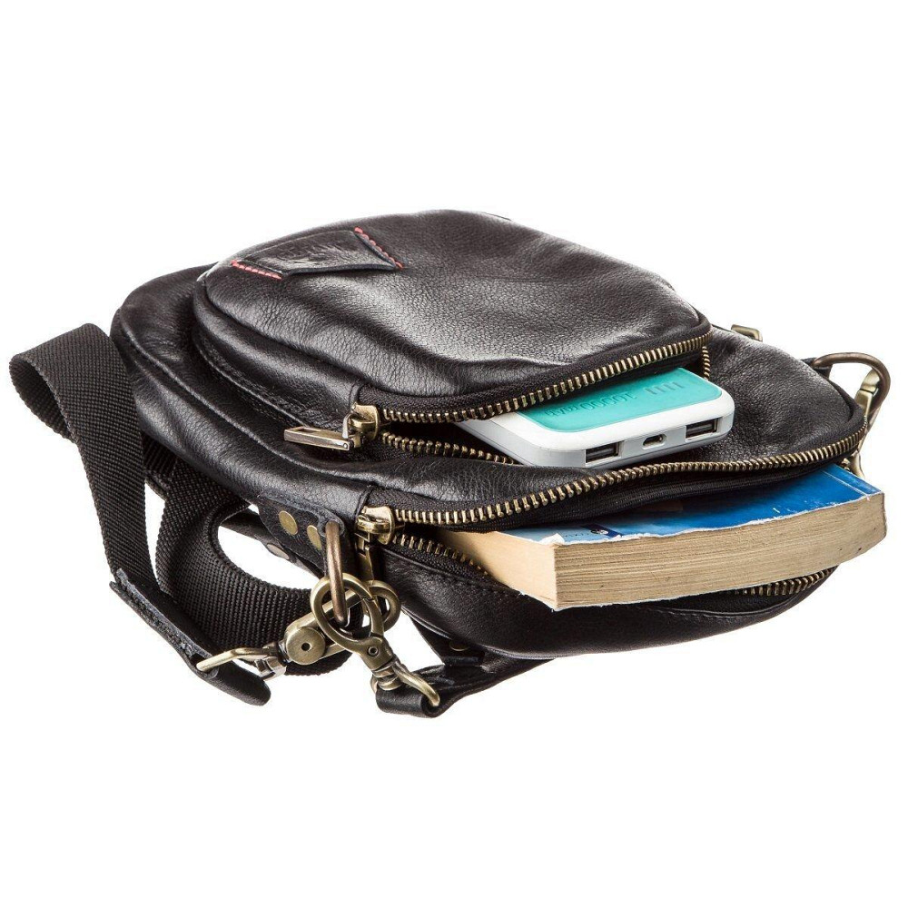 Чоловіча шкіряна сумка з двома знімними ручками SHVIGEL 19110 Чорна Київ - фото 3