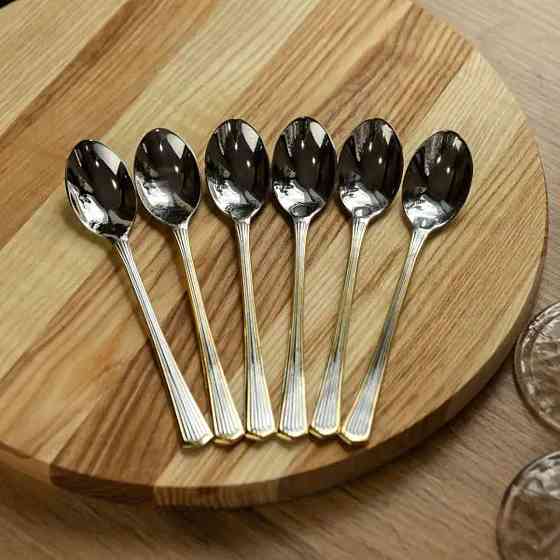 Набор чайных ложек 6 штук красивые ложки для чая из нержавеющей стали 15.3 см Серебро с золотой обводкой HP-20-33 Киев