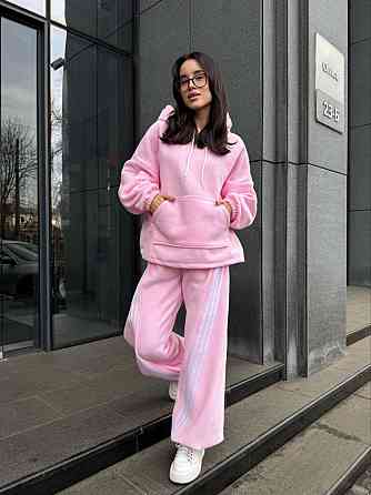 Женский теплый костюм двойка с лампасами из турецкого флиса Розовый, 46/48 Одесса