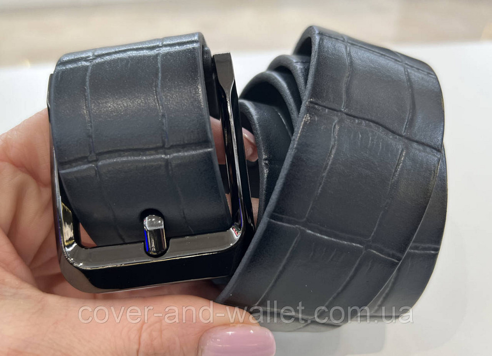 Стильный мужской ремень в сером цвете в коже под крокодил 40 мм PS Leather Киев - изображение 2