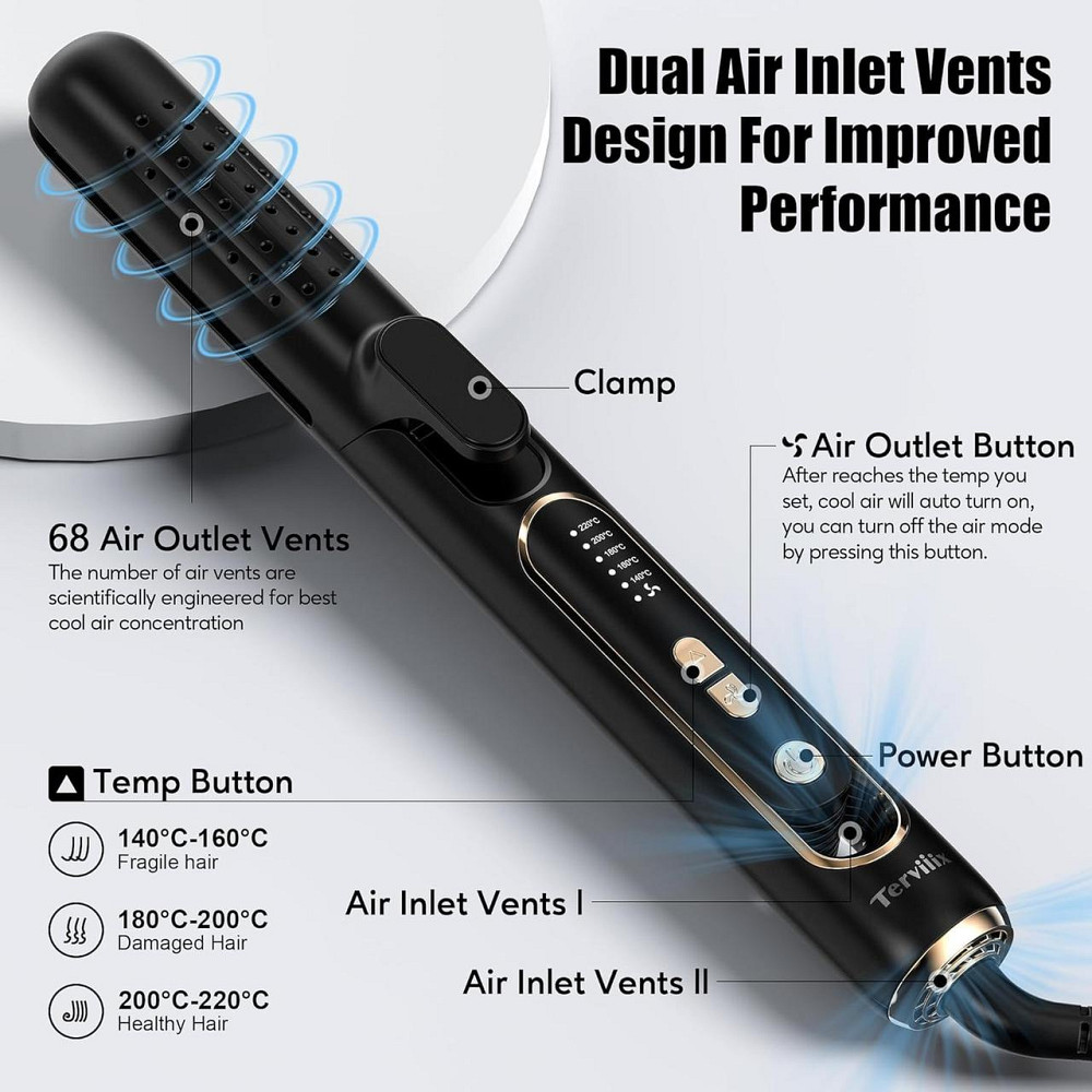 Стайлер Terviiix Airflow 360° для укладки волосся, випрямляч та плойка, з охолодженням, керамічним покриттям, чорний Київ - фото 2