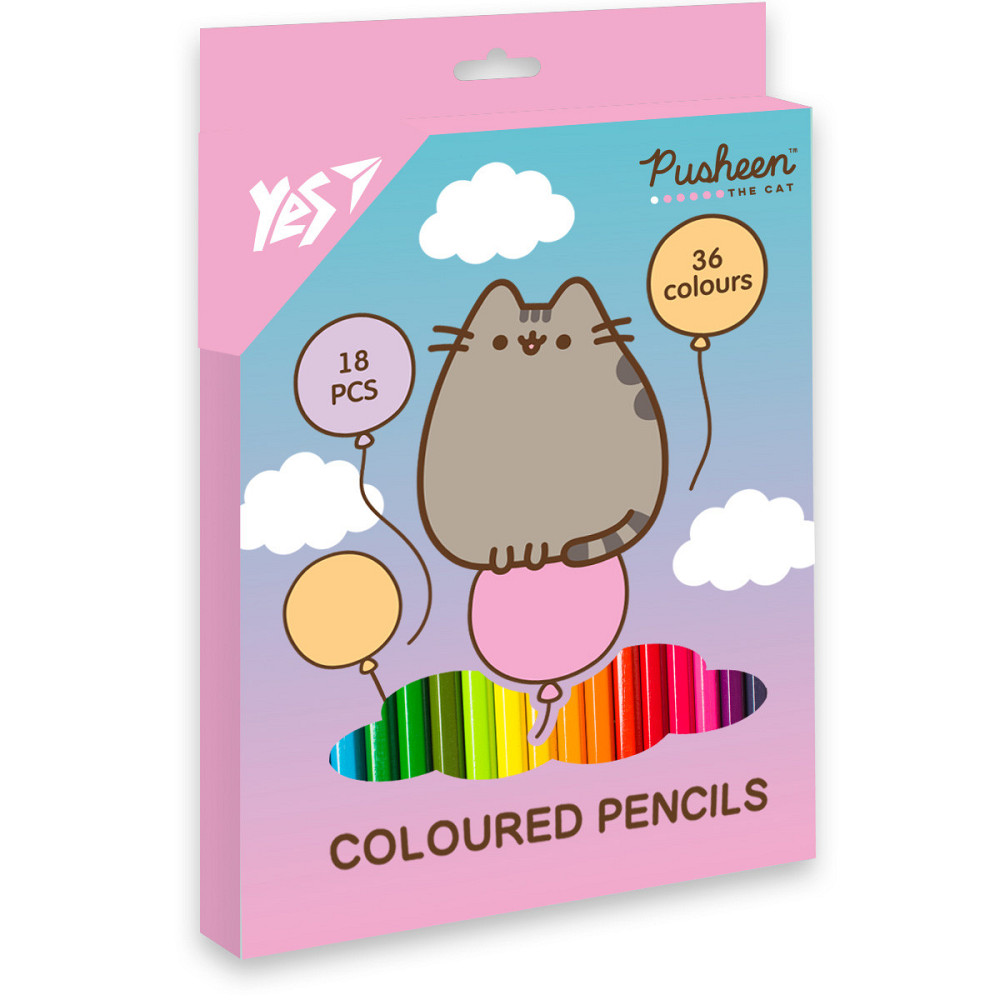 Олівці кольорові 18/36 кол. "Yes" Pusheen. Balloons двосторонні тригранні, 290751, шт Київ - фото 1