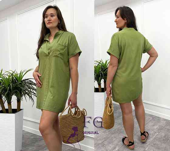 Женская льняная туника большого размера Inga 50-52, Хаки Киев