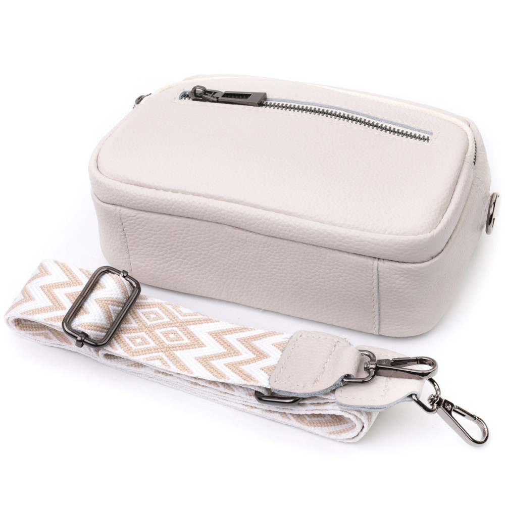 Зручна сумка жіноча з накладною кишенею з натуральної шкіри Vintage 22642 Біла Київ - фото 8