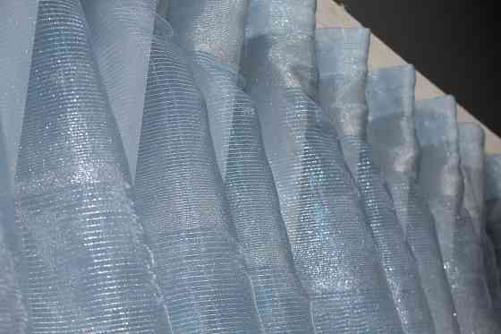 Кухонные шторки VR-Textil № 101к с подвязками молочный с голубым 330х170 см (52-0308) Киев