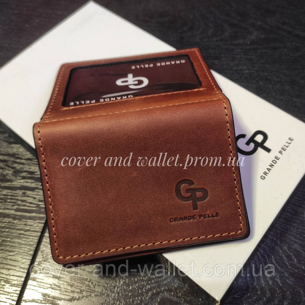 Вінтажна шкіряна обкладинка на ID паспорт та авто документи з клапаном Grande Pelle Київ - фото 5