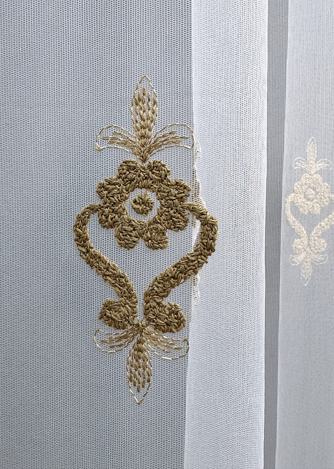 Тюль VR-Textil 1845т Фатин з об'ємною вишивкою Білий з бежевим та шоколадним 400х270 см (42-0917) Київ - фото 6