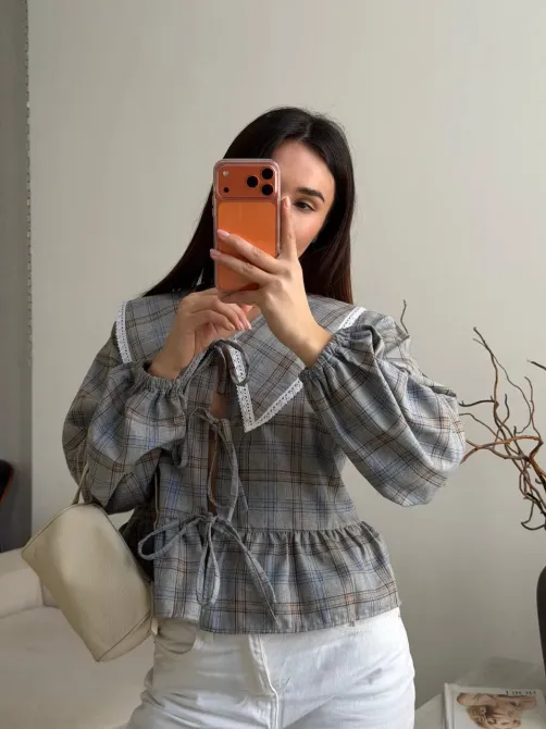 Стильна жіноча картата сорочка з мереживом Одеса - фото 7