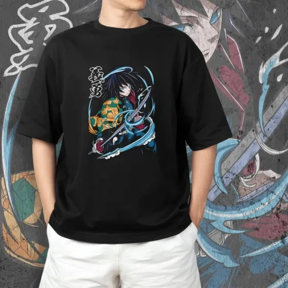 Футболка для подростка мальчика с принтом Клинок, рассекающий демонов Гію Томіока 2 Размер 160 Anime10430 Днепр