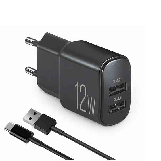 Сетевое зарядное устройство Brevia ePower 12W 2xUSB-A + кабель USB-A to USB-C 1м черный Львов