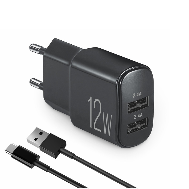 Сетевое зарядное устройство Brevia ePower 12W 2xUSB-A + кабель USB-A to USB-C 1м черный Львов - изображение 1