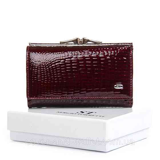 Бордовий лаковий маленький жіночий гаманець із монетницею ST Leather Київ