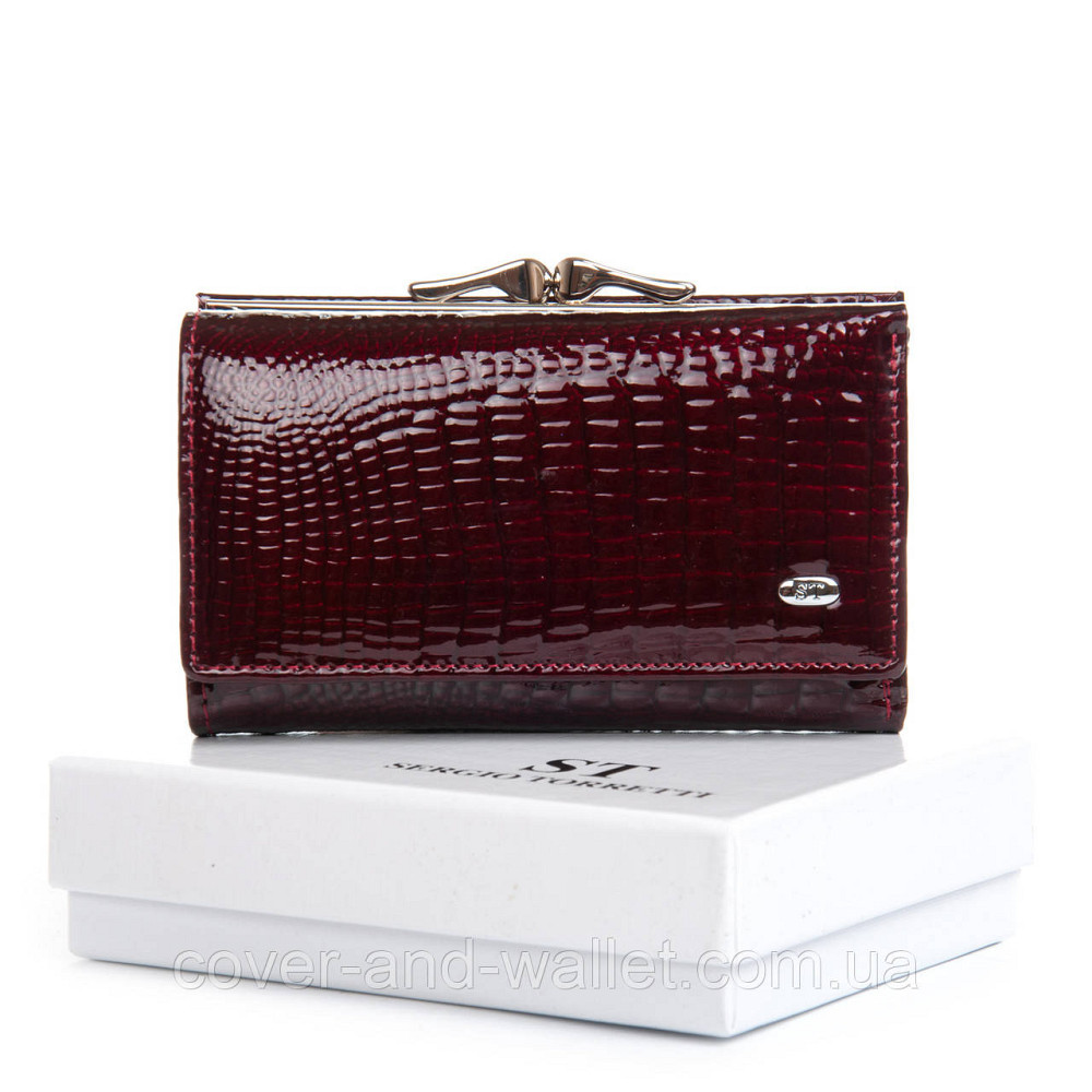 Бордовый лаковый маленький женский кошелек с монетницей ST Leather Киев - изображение 3