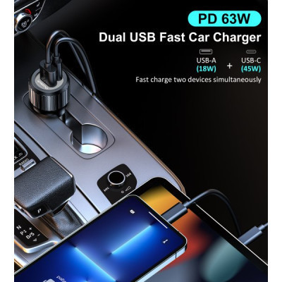 Зарядное устройство Choetech car USB-A/USB-C 63W QC3.0/PD/PPS black (TC0010-BK) Винница - изображение 6