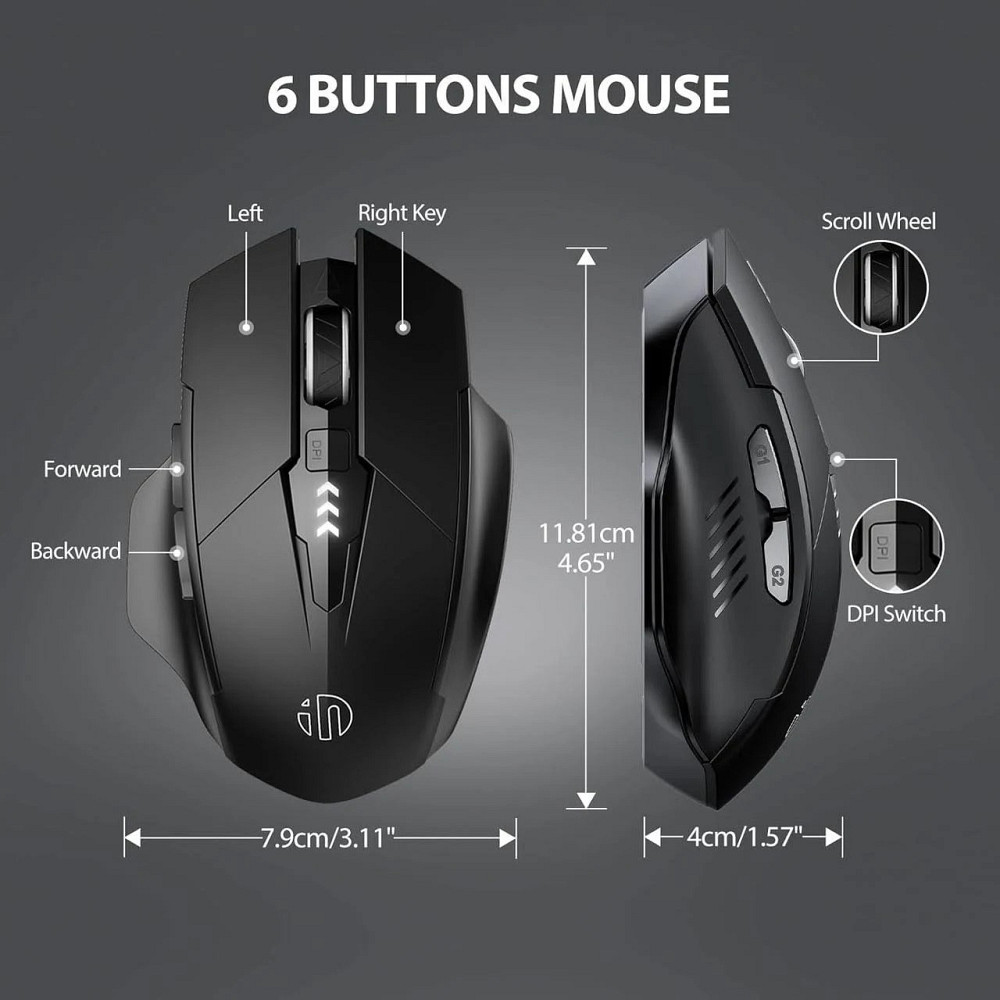 Миша бездротова Inphic F1 з Usb 2.4Gz, акумулятором, 1600 Dpi, mate black З Індикатором Заряда Запоріжжя - фото 8