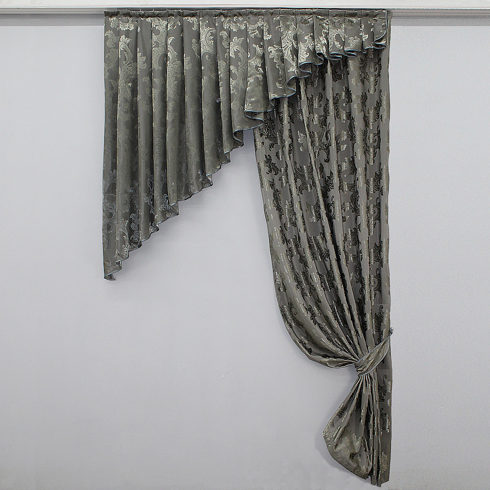 Кухонный комплект (150х250см) шторка с ламбрекеном цвет серый 039к 59-406 Киев - изображение 1