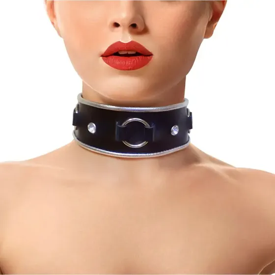 Ошейник из натуральной кожи со стразами и кольцом Art of Sex -  Collar Ring Львів