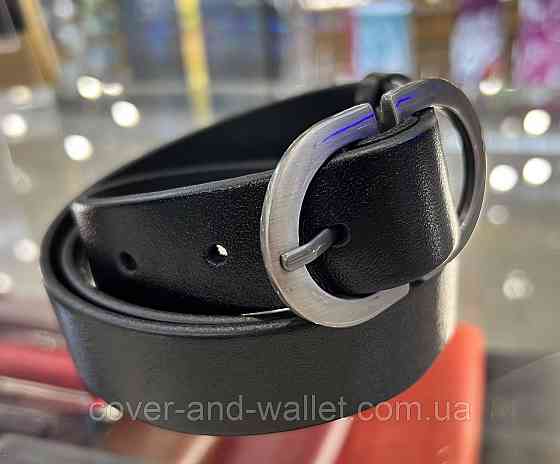 Стильний жіночий ремінь чорного кольору з округлою пряжкою 30 мм PS Leather Київ