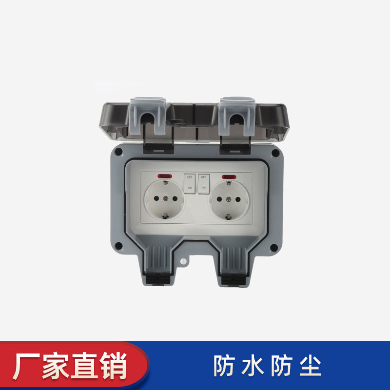 Розетка влагозащищенная IP66 двойная 16А/250V, внешняя, с крышкой, ABS, серая, для улицы и сада Киев - изображение 5