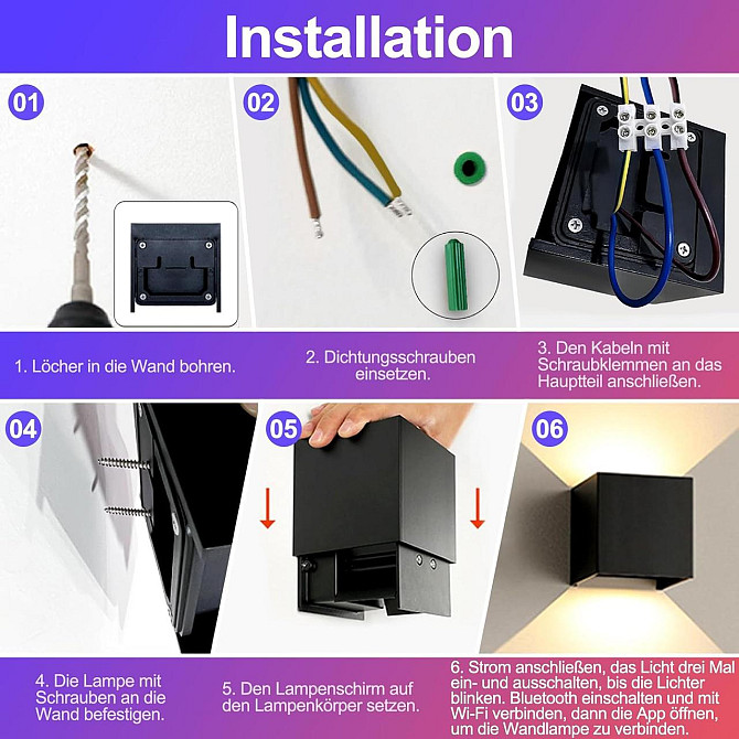 Настінний світильник світлодіодний смарт SNADER 6W LED RGB WiFi квадратний для дому та вулиці, управ Київ - фото 7