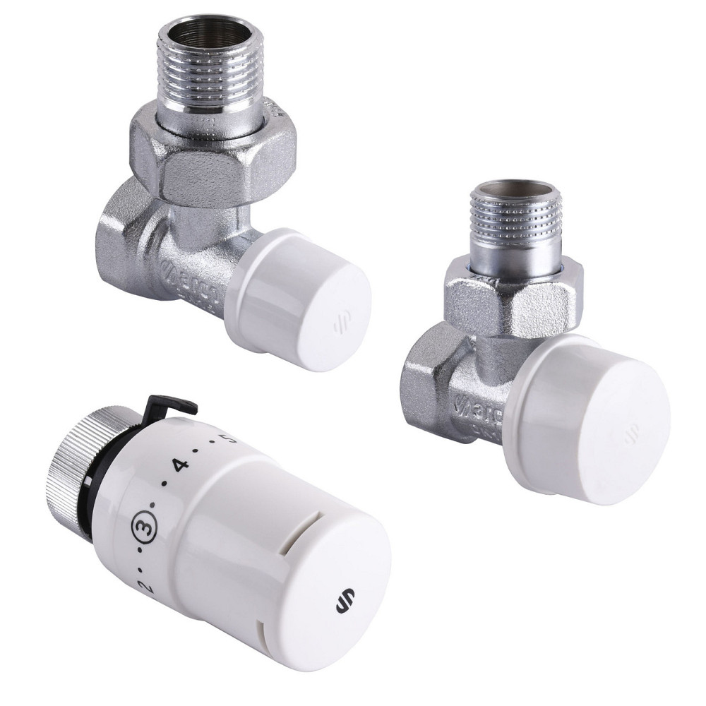 Набір Крани радіаторні кутові ARCO 1/2″ подача + зворотка+ термоголовка KC001 KCТ01 М30 (000004852) Київ - фото 1
