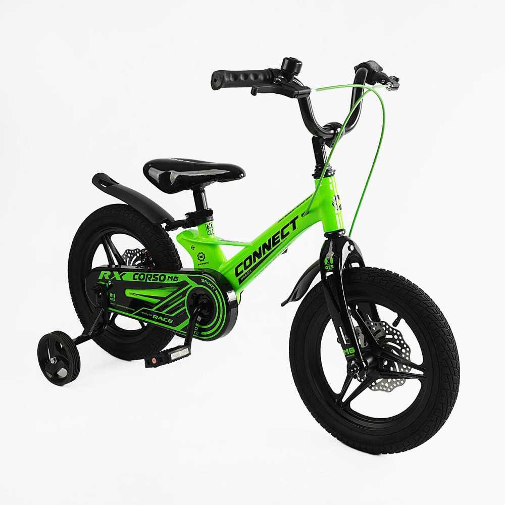 Велосипед Corso Connect двоколісний 14 дюймів з додатковими колесами Салатовий (MG-14155) Чернігів - фото 1