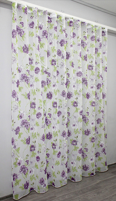 Тюль VR-Textil 1266т Flora Батист Белый с фиолетовым и салатовым 400х270 см (40-050) Киев - изображение 3