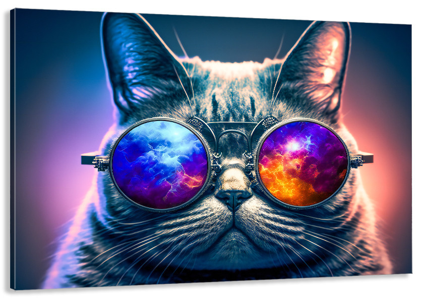 Картина холст у вітальню / спальню   Кіт в окулярах     MLP_79 ( 60х30см ) 80x120 см Київ - фото 1