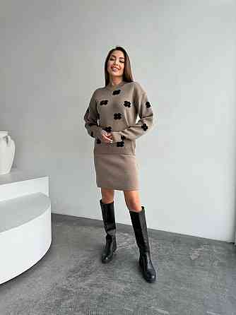 Жіночий базовий в'язаний костюм-двійка машина в'язка Мокко Одеса