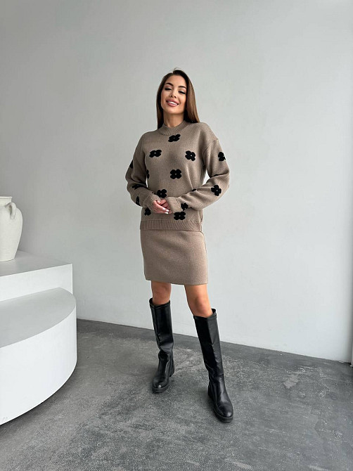 Жіночий базовий в'язаний костюм-двійка машина в'язка Мокко Одеса - фото 3