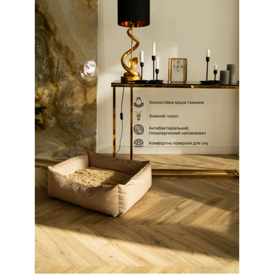 Водоотталкивающий лежак со съемным чехлом и двухсторонней меховой подушкой Incor Бежевый 10041 L (80/60/20) Киев
