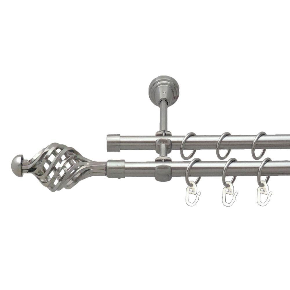 Карниз Orvit Арезо металевий дворядний відкритий гладка труба кільце металеве Нержавіюча Сталь 16\16 мм 160 см (00-00016238) Львів - фото 1