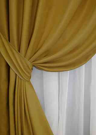 Комплект готових штор VR-Textil Нубук однотонний № 1521ш Темно-золотистий 150х270 см 2 шт (33-1263) Київ