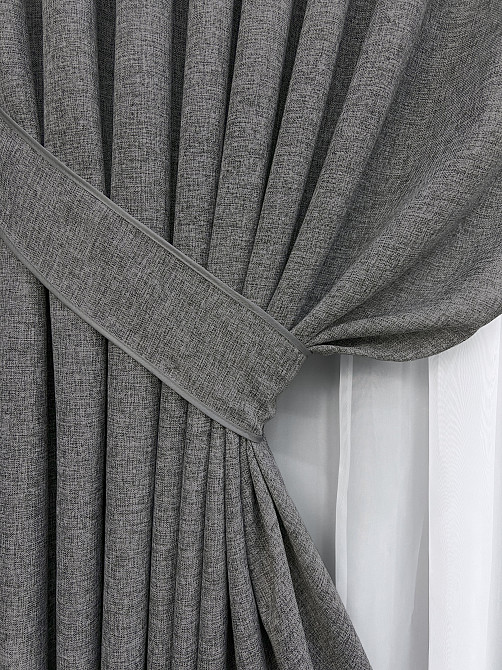 Комплект готовых штор VR-Textil Лен Мешковина № 108ш Серый 200х270см 2 шт (32-091) Киев - изображение 13