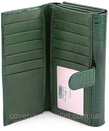 Зеленый лаковый женский кошелек с блоком для карт ST Leather (S9001A) Green Киев - изображение 7