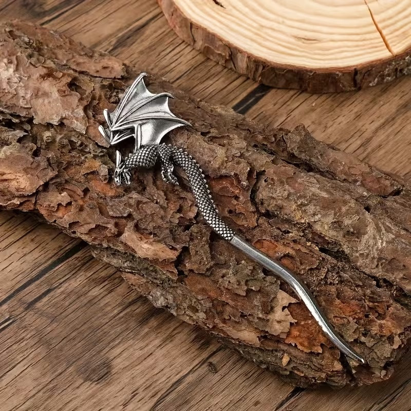 Заколка-шпилька для волос Дракон – серебристый фантазийный аксессуар Киев - изображение 2