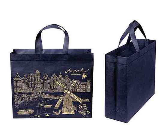 Еко сумка бокс з друком Amsterdam темно-синій із замком 385x320x120 до 500мм ТМ ЕCOBAG Київ