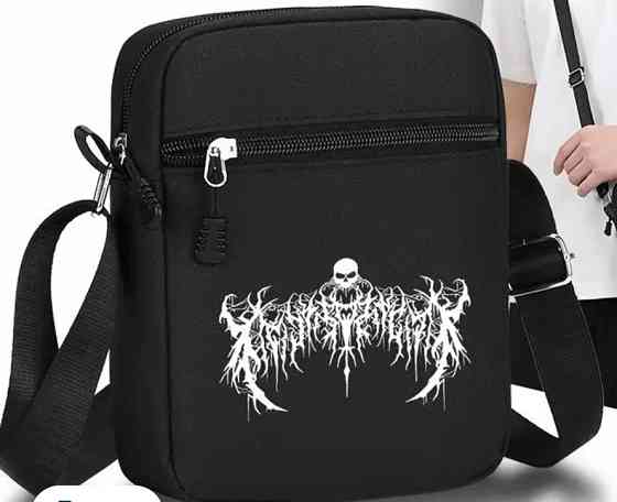 Стильна Чоловіча Чорна Сумка через Плече з с готическим принтом черепа Харків